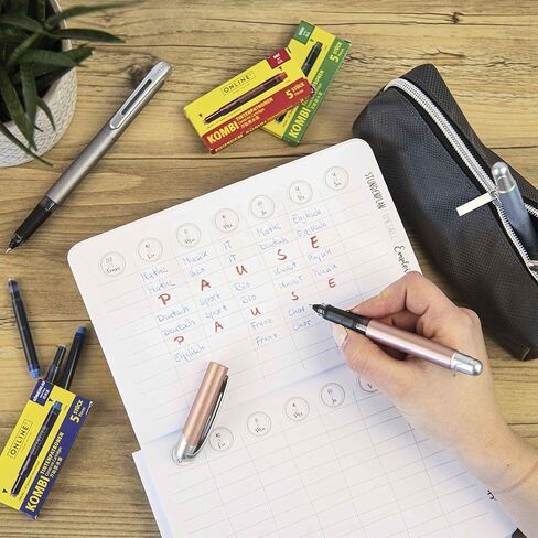 Ergonomic Rollerball Pen Metallic Black │ School and High School │ Soft Grip for Left-Handed and Right-Handed │ Standard Ink Cartridges Refillable, Blue Colour │ Student Pens in Kuwait