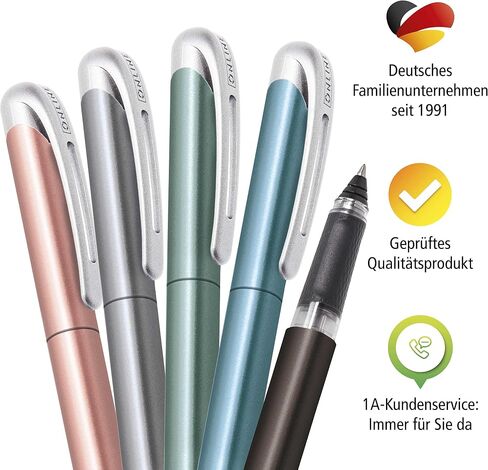 Ergonomic Rollerball Pen Metallic Black │ School and High School │ Soft Grip for Left-Handed and Right-Handed │ Standard Ink Cartridges Refillable, Blue Colour │ Student Pens in Kuwait