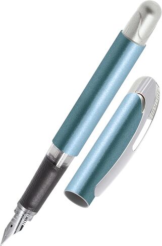Ergonomic Rollerball Pen Metallic Black │ School and High School │ Soft Grip for Left-Handed and Right-Handed │ Standard Ink Cartridges Refillable, Blue Colour │ Student Pens in Kuwait