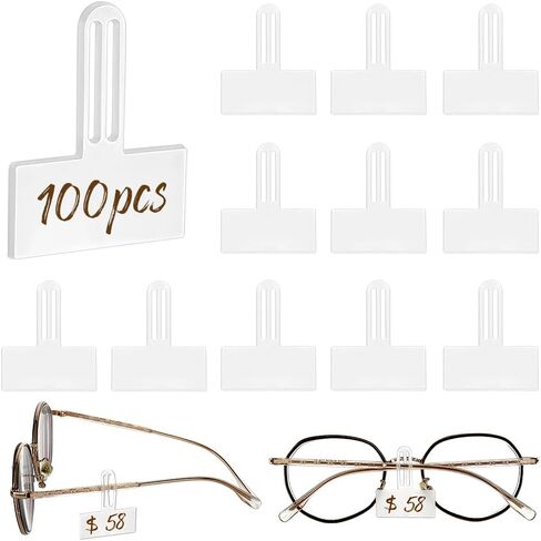 AHANDMAKER 100 Pcs Clear Plastic Price Tag Holders for The Frame of Glasses, Mini Rectangle Label Holders, Hanging Card Protector Sleeve, Suitable for Spectacle Frames Glasses Frame Eyeglass Frames in Saudi Arabia