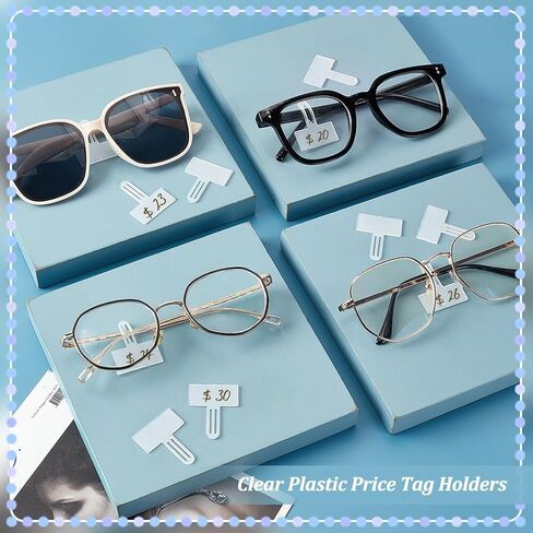 AHANDMAKER 100 Pcs Clear Plastic Price Tag Holders for The Frame of Glasses, Mini Rectangle Label Holders, Hanging Card Protector Sleeve, Suitable for Spectacle Frames Glasses Frame Eyeglass Frames in Saudi Arabia
