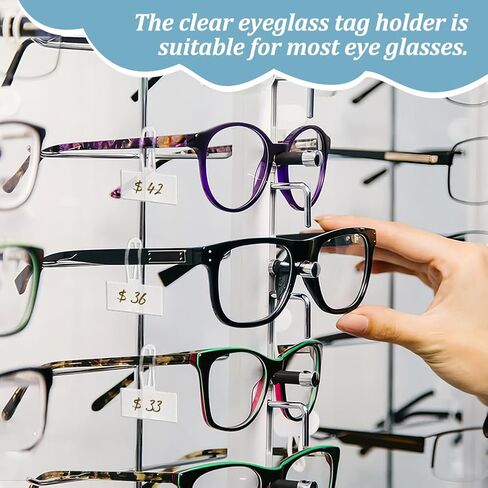 AHANDMAKER 100 Pcs Clear Plastic Price Tag Holders for The Frame of Glasses, Mini Rectangle Label Holders, Hanging Card Protector Sleeve, Suitable for Spectacle Frames Glasses Frame Eyeglass Frames in Saudi Arabia