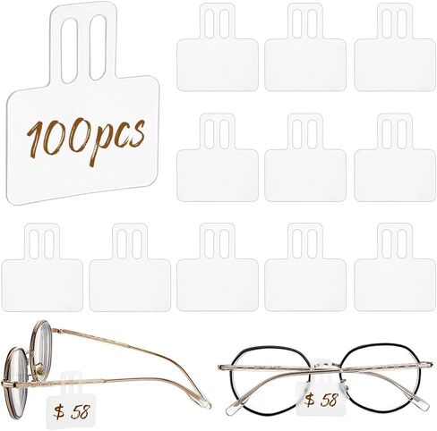 AHANDMAKER 100 Pcs Clear Plastic Price Tag Holders for The Frame of Glasses, Mini Rectangle Label Holders, Hanging Card Protector Sleeve, Suitable for Spectacle Frames Glasses Frame Eyeglass Frames in Saudi Arabia