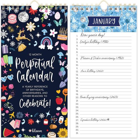bloom daily planners Perpetual Hanging Flip Calendar - 5" x 10" - Monthly Wall To Do List Organizer Notepad for Important Dates, Birthdays, Anniversaries - Seasonal Florals in Saudi Arabia