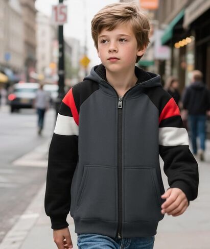 SWISSWELL Boys Hoodie Sherpa Fleece Lined Jacket with Zipper Long Sleeve Soft Warm Sweatshirt Outerwear for Kids in Kuwait