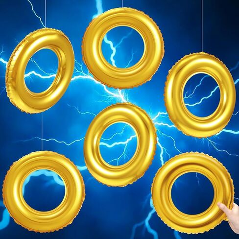 6 Pack Gold Ring Balloons with Transparent Fishing Line Cartoon Characters Themed Party Decor Foil Balloon for Role Playing Cartoon Carnival Theme Birthday Party Decoration in Saudi Arabia