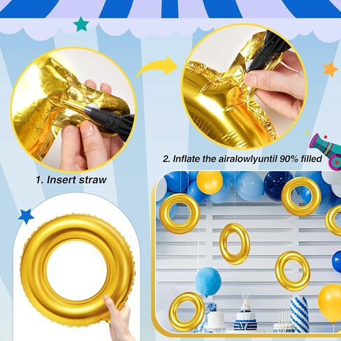 6 Pack Gold Ring Balloons with Transparent Fishing Line Cartoon Characters Themed Party Decor Foil Balloon for Role Playing Cartoon Carnival Theme Birthday Party Decoration in Saudi Arabia
