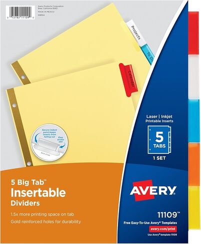 Avery Big Tab Insertable Dividers, 5-Tab Set (11109) in Saudi Arabia