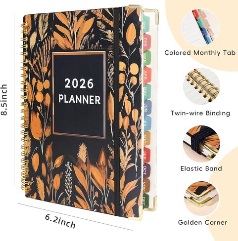 2026 Planner ، A5 (6.3 "× 8.5") Planner 2026 Jan-Dec ، شهرية/أسبوعية/يومية مع جهات الاتصال والأعياد ، والغطاء الصلب ، والمنظم للمدرسة واللوازم التجارية (LEAF) in Saudi Arabia