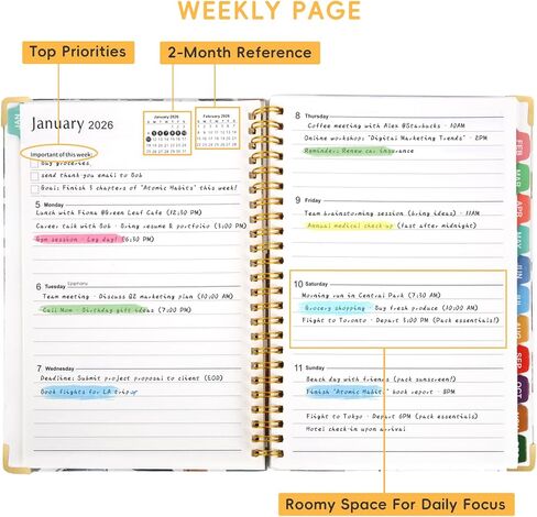 2026 Planner ، A5 (6.3 "× 8.5") Planner 2026 Jan-Dec ، شهرية/أسبوعية/يومية مع جهات الاتصال والأعياد ، والغطاء الصلب ، والمنظم للمدرسة واللوازم التجارية (LEAF) in Saudi Arabia