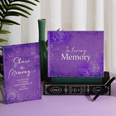 Purple Funeral Guest Book for Memorial Service Celebration of Life - in Loving Memory Guestbook Set with Memory Table Sign and Pen - Guest Sign in Book for Funeral Service in Saudi Arabia