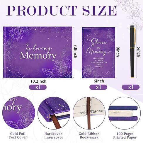 Purple Funeral Guest Book for Memorial Service Celebration of Life - in Loving Memory Guestbook Set with Memory Table Sign and Pen - Guest Sign in Book for Funeral Service in Saudi Arabia
