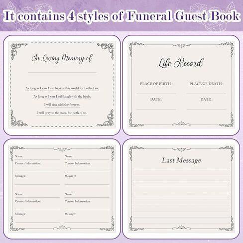 Purple Funeral Guest Book for Memorial Service Celebration of Life - in Loving Memory Guestbook Set with Memory Table Sign and Pen - Guest Sign in Book for Funeral Service in Saudi Arabia