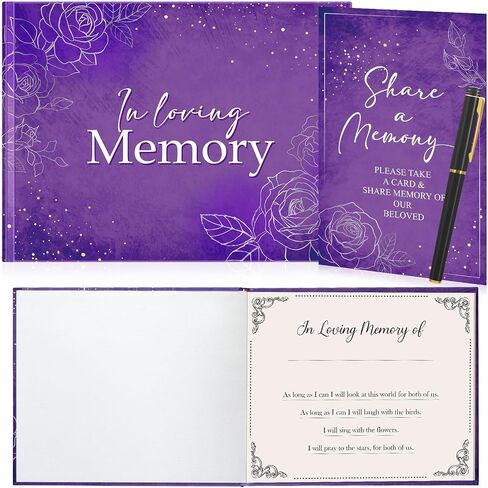 Purple Funeral Guest Book for Memorial Service Celebration of Life - in Loving Memory Guestbook Set with Memory Table Sign and Pen - Guest Sign in Book for Funeral Service in Saudi Arabia
