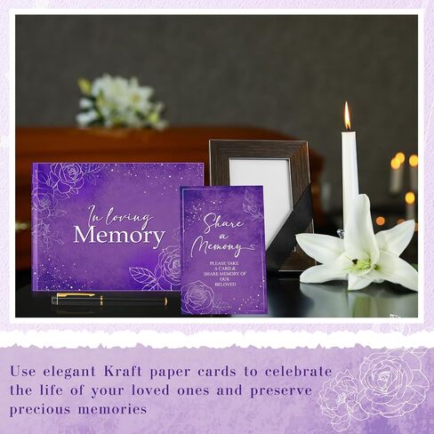 Purple Funeral Guest Book for Memorial Service Celebration of Life - in Loving Memory Guestbook Set with Memory Table Sign and Pen - Guest Sign in Book for Funeral Service in Saudi Arabia