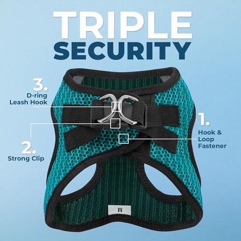 Best Pet Supplies - All Weather Mesh/Plush, Reflective, No Pull Harness for Small, Medium Dogs, Cats - Secure with Hook & Loop Fastener, Buckle, Double D-Rings - Turquoise 2-Tone, M in Saudi Arabia