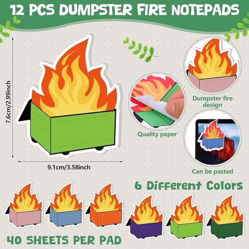 12Sets شكرًا لك هدايا FUMPSTER FIRE ARALS يمكن أن تطلق النار على الملاحظات اللاصقة لمستلزمات مكاتب الحريق المكتبي الموظف هدية لدعم عيد الميلاد in Kuwait