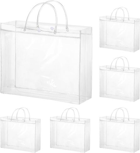 WORIC 6 PACK أكياس هدايا كبيرة واضحة مع مقبض ، 11.8 "× 3.9" × 9.8 "أكياس هدايا الأكياس البلاستيكية الكبيرة حقيبة تسوق للهدايا الصغيرة حفل الزفاف in Saudi Arabia