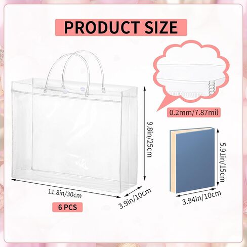 WORIC 6 PACK أكياس هدايا كبيرة واضحة مع مقبض ، 11.8 "× 3.9" × 9.8 "أكياس هدايا الأكياس البلاستيكية الكبيرة حقيبة تسوق للهدايا الصغيرة حفل الزفاف in Saudi Arabia