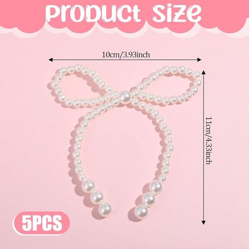5 PCS Pearl Bow Cake Topper White Imitation Pearl Bow Cupcake Decorations Ice Cream Toppings Cookie Decorating Cake Decoration Chirstmas for Birthday Wedding Bachelorette Party in Kuwait