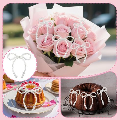 5 PCS Pearl Bow Cake Topper White Imitation Pearl Bow Cupcake Decorations Ice Cream Toppings Cookie Decorating Cake Decoration Chirstmas for Birthday Wedding Bachelorette Party in Kuwait