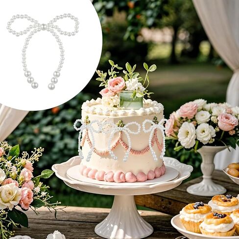 5 PCS Pearl Bow Cake Topper White Imitation Pearl Bow Cupcake Decorations Ice Cream Toppings Cookie Decorating Cake Decoration Chirstmas for Birthday Wedding Bachelorette Party in Kuwait