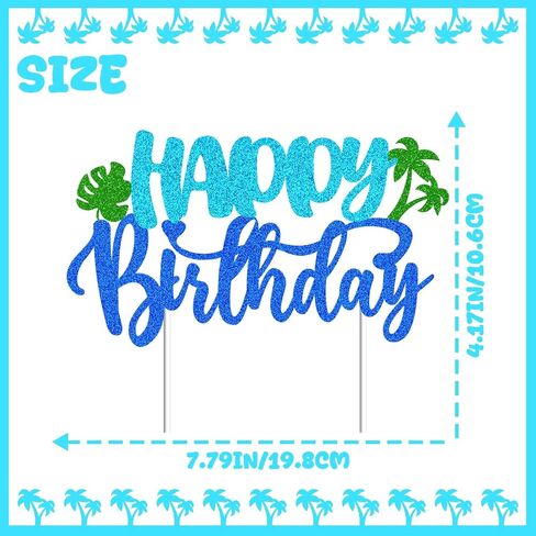 Glitter Blue Happy Birthday Cake Topper for Kids & Celebrations - Easy DIY Party Decoration, Summer Beach Theme Party Cardstock Birthday Cake Decoration Supplies in Saudi Arabia