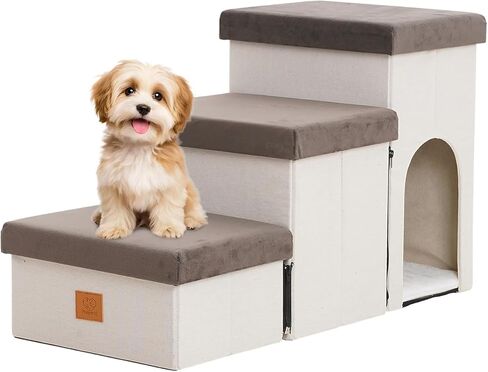 Dog Stairs for Small Dog, Foldable Pet Steps with Storage for High Bed, Portable Ramp Stairs for Couch, 3-Step Pet Stairs for Small Dogs and Cats in Kuwait
