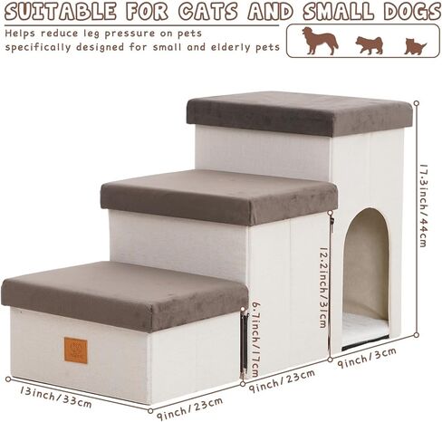 Dog Stairs for Small Dog, Foldable Pet Steps with Storage for High Bed, Portable Ramp Stairs for Couch, 3-Step Pet Stairs for Small Dogs and Cats in Kuwait