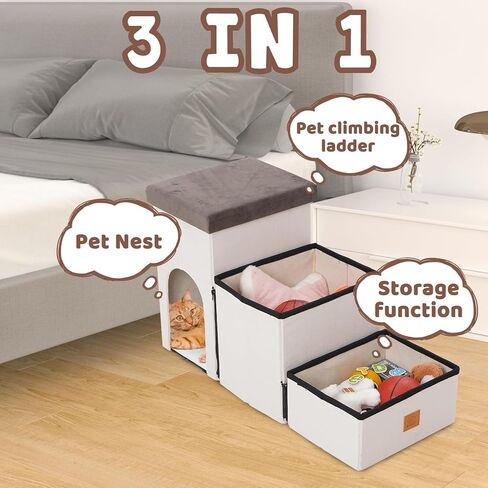 Dog Stairs for Small Dog, Foldable Pet Steps with Storage for High Bed, Portable Ramp Stairs for Couch, 3-Step Pet Stairs for Small Dogs and Cats in Kuwait