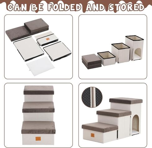 Dog Stairs for Small Dog, Foldable Pet Steps with Storage for High Bed, Portable Ramp Stairs for Couch, 3-Step Pet Stairs for Small Dogs and Cats in Kuwait