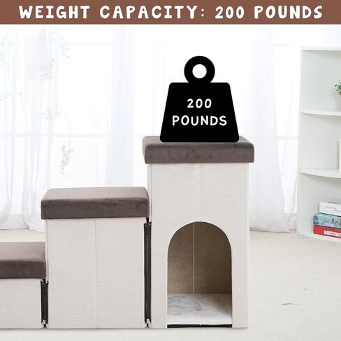 Dog Stairs for Small Dog, Foldable Pet Steps with Storage for High Bed, Portable Ramp Stairs for Couch, 3-Step Pet Stairs for Small Dogs and Cats in Kuwait