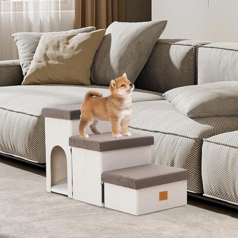 Dog Stairs for Small Dog, Foldable Pet Steps with Storage for High Bed, Portable Ramp Stairs for Couch, 3-Step Pet Stairs for Small Dogs and Cats in Kuwait