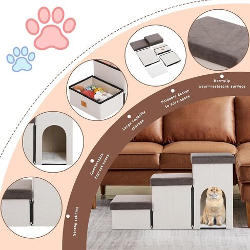 Dog Stairs for Small Dog, Foldable Pet Steps with Storage for High Bed, Portable Ramp Stairs for Couch, 3-Step Pet Stairs for Small Dogs and Cats in Kuwait