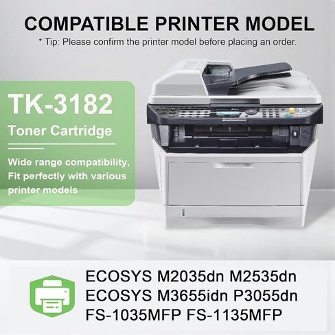 2 حزمة TK3182 خرطوشة الحبر الأسود: تتوافق TK3182K TK-3182 خرطوشة الحبر الاستبدال الحبر لـ Kyocera EcoSys M3655IDN P3055DN Printer ، 21،500 صفحة لكل منهما in Kuwait