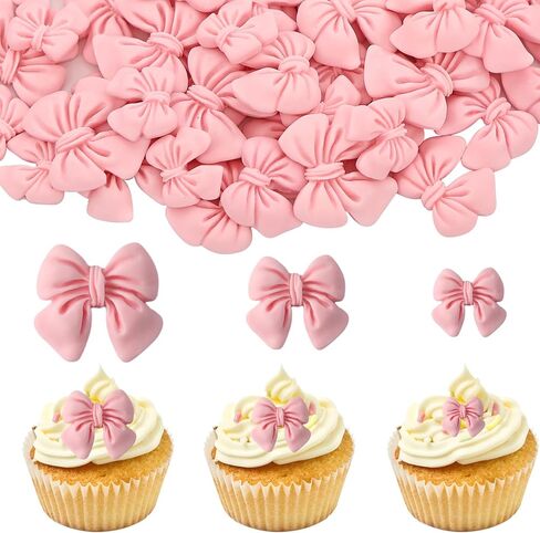 50 PCS Pink Bow Cupcake Toppers ، Bowknot Cake Desserts ، Decorts Decoritions اشرب شرب عرس الزفاف الزفاف الزفاف استحمام الطفل الأميرة كب كيك لأقبعات زخرفة للموضوع للحفلات in Kuwait