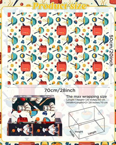 Pineraap 12 Sheets Chef Cooking Wrapping Paper, Vegetable Cooking Theme Gift Wrap Paper for Baker, Tomato, Chef Design Folded Flat Art Paper for Birthday, Kitchen Gifts, DIY Crafts, 19.7 x 27.6 Inch in Saudi Arabia
