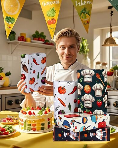 Pineraap 12 Sheets Chef Cooking Wrapping Paper, Vegetable Cooking Theme Gift Wrap Paper for Baker, Tomato, Chef Design Folded Flat Art Paper for Birthday, Kitchen Gifts, DIY Crafts, 19.7 x 27.6 Inch in Saudi Arabia