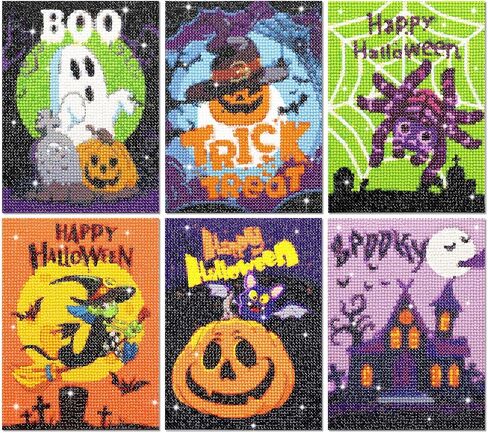 6 Pack Halloween Diamond Kit for Adults Kids Beginner, 5D Halloween Painting DIY Halloween Diamond Art DIY Rhinestone Art Craft for Boys and Girls Home Wall Decor, 7.87 x 5.91 inch in Kuwait
