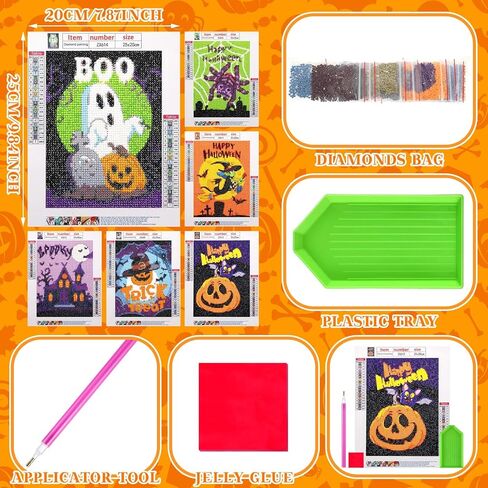 6 Pack Halloween Diamond Kit for Adults Kids Beginner, 5D Halloween Painting DIY Halloween Diamond Art DIY Rhinestone Art Craft for Boys and Girls Home Wall Decor, 7.87 x 5.91 inch in Kuwait