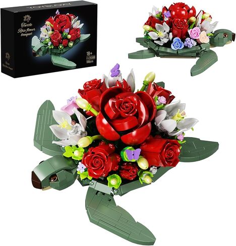 Sea Turtle Rose Bouquet Succulent Planter Building Set, Compatible with Lego Flowers Plants Pot, Creative Plants and Animals Home Decoration Blocks Toy, Gifts for 6+ Girls, Women (588PCS) in Saudi Arabia