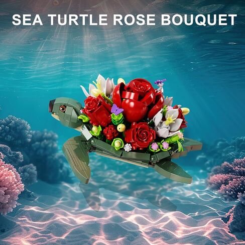 Sea Turtle Rose Bouquet Succulent Planter Building Set, Compatible with Lego Flowers Plants Pot, Creative Plants and Animals Home Decoration Blocks Toy, Gifts for 6+ Girls, Women (588PCS) in Saudi Arabia