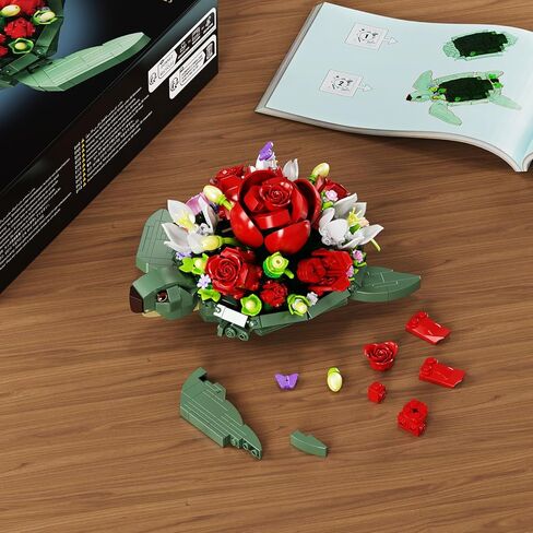 Sea Turtle Rose Bouquet Succulent Planter Building Set, Compatible with Lego Flowers Plants Pot, Creative Plants and Animals Home Decoration Blocks Toy, Gifts for 6+ Girls, Women (588PCS) in Saudi Arabia