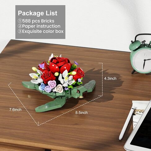 Sea Turtle Rose Bouquet Succulent Planter Building Set, Compatible with Lego Flowers Plants Pot, Creative Plants and Animals Home Decoration Blocks Toy, Gifts for 6+ Girls, Women (588PCS) in Saudi Arabia