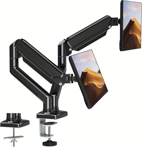 Dual Monitor Desk Stand, Accommodates Screens up to 32 inches, Height-Adjustable Monitor Mount, Heavy-Duty arms, 75x75mm or 100x100mm Hole spacing, Black in Saudi Arabia