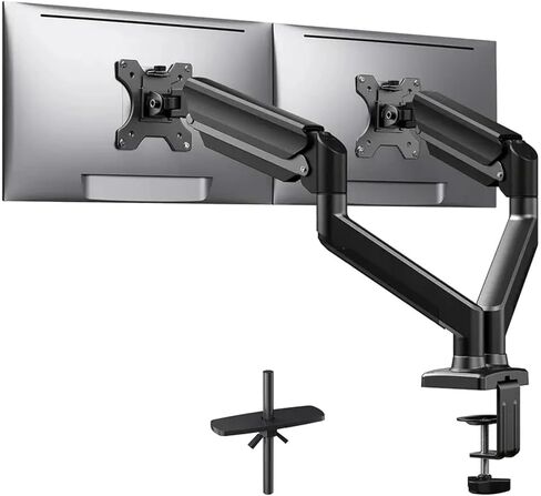 Dual Monitor Desk Stand, Accommodates Screens up to 32 inches, Height-Adjustable Monitor Mount, Heavy-Duty arms, 75x75mm or 100x100mm Hole spacing, Black in Saudi Arabia