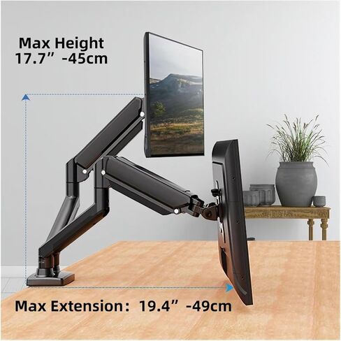 Dual Monitor Desk Stand, Accommodates Screens up to 32 inches, Height-Adjustable Monitor Mount, Heavy-Duty arms, 75x75mm or 100x100mm Hole spacing, Black in Saudi Arabia