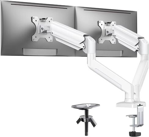 Dual Monitor Stand for 13" - 32" Screens, Adjustable Dual Monitor Stand with 180° Swivel, tilt, and 360° Rotation(White) in Kuwait