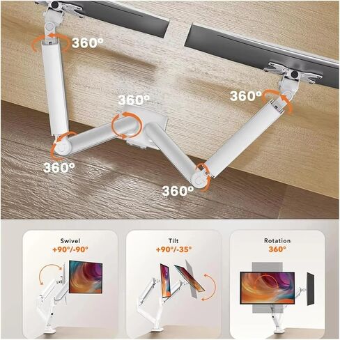 Dual Monitor Stand for 13" - 32" Screens, Adjustable Dual Monitor Stand with 180° Swivel, tilt, and 360° Rotation(White) in Kuwait