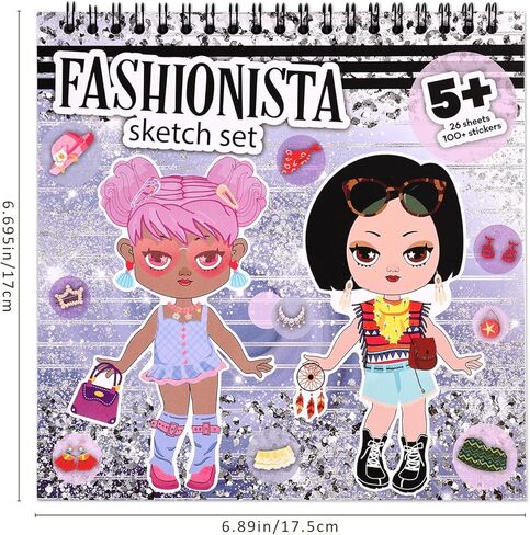 فتيات اللباس اللباس كتاب ملصق ، 26 صفحة كتاب تلوين Guru Guru for Girl ، كتاب رسم للأزياء وكتب الملصقات للأطفال in Kuwait